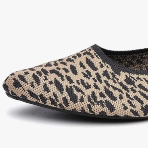 Leopard Print Pointed Toe Knit Texture Ballet Flats  NEW!! - Picture 2 of 12